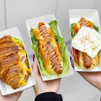 Boîte d'emballage pour hot-dogs cuits au four - Boîte rectangulaire pour pain à hot-dogs, baguette, croissant, écologique - Boîte d'emballage pour sandwichs avec fermeture adhésive