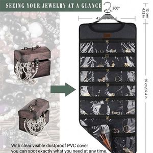 Best New Folding Large Wall Storage Bag Double Sided 49 Pockets Hanging Jewelry Organizer Zipper Black <b>Space</b>-<b>Saving</b> PVC Fabric - Product Image 4