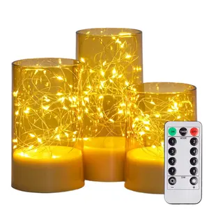 Homemory decoração velas sem chama cintilação temporizador remoto, luzes de corda embutidas em pilha de acilindro velas LED