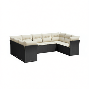 Ensemble de salon de jardin en rotin blanc crème et noir, 6 places, mobilier d'extérieur, design contemporain - Product Image 1