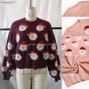 Vente en gros de pulls d'hiver en tricot de grande taille à manches longues en mohair pulls de Noël pour enfants et père Noël pour femmes - Product Image 5