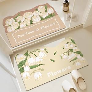 พรมเช็ดเท้าลายดอกไม้ ดินไดอะตอมเมียซัส กันลื่น ซึมซับน้ำได้ดี พรมปูพื้นนุ่มๆ สำหรับบ้าน รูปทรงตามสั่ง ลายดอกทิวลิปสีเขียว ลายดอกลิลลี่ออฟเดอะแวลลีย์ - Product Image 3