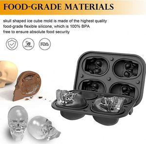 Moule à glaçons en silicone souple de haute qualité, durable, en forme de crâne, à quatre cavités, outil de cuisine créatif pour la préparation de boissons pour les fêtes d'Halloween - Product Image 5
