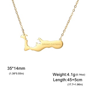 Collar con Colgante de <span class=keywords><strong>Mapa</strong></span> de las <span class=keywords><strong>Islas</strong></span> Caimán, Fabricante, Acero Inoxidable, Chapado en Oro de 18K - Product Image 2