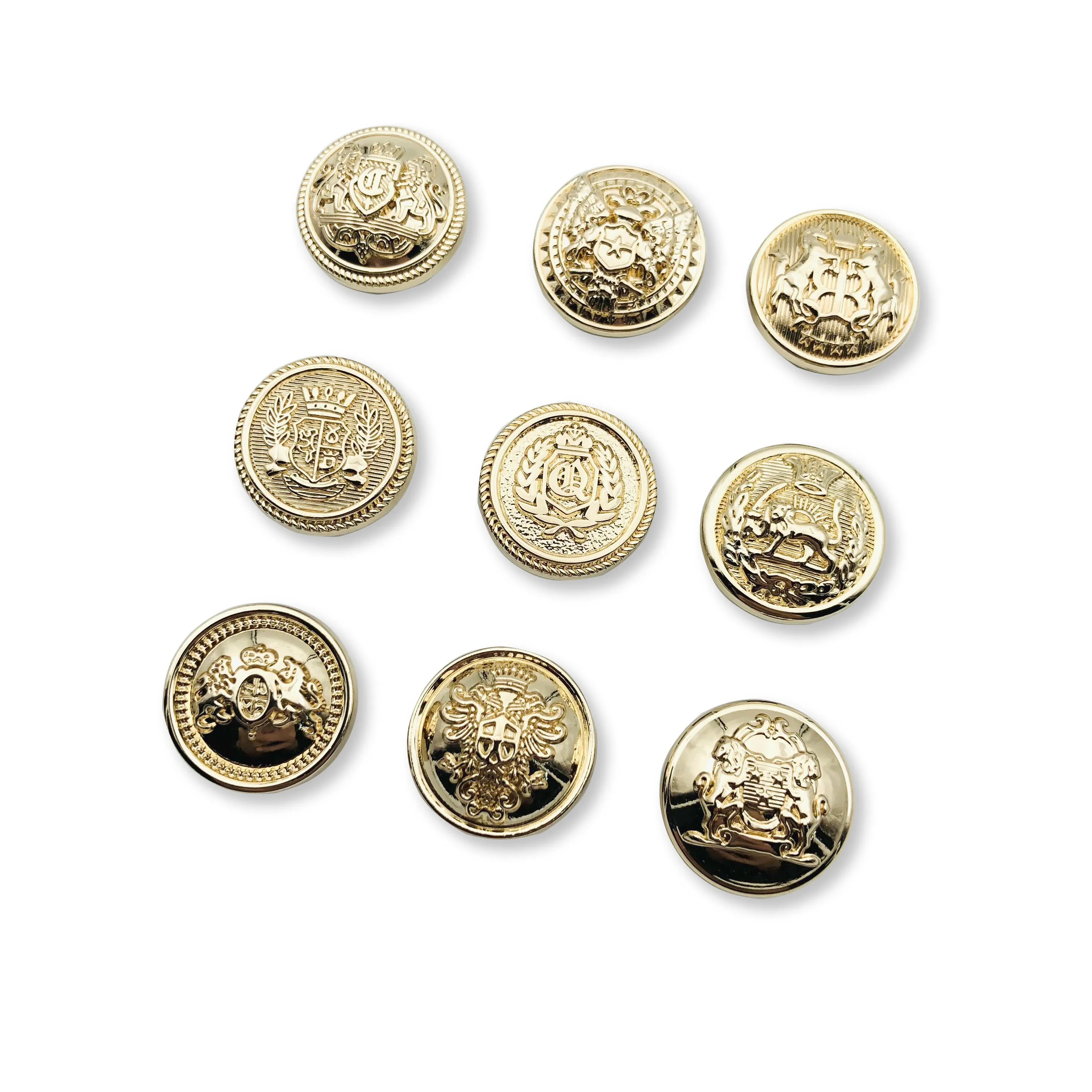 New Custom LOGO Golden Metal Suit Uniform Coat Shirt Fancy Sewing Buttons Gold Metal Alloy Sew On Shank Buttons For Clothing