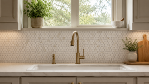 UnionStone Carrelage mural moderne pour cuisine et salle de bain, mosaïque en marbre Calacatta Gold en forme d'hexagone poli - Product Image 5