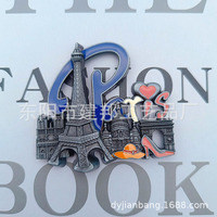 Aimants de réfrigérateur en alliage de zinc, souvenirs touristiques en métal de Paris : Tour Eiffel, Arc de Triomphe et Église Blanche.
