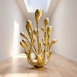 Sculpture fluide sur pied en acier inoxydable sur mesure, grande taille, artisanale, moderne et résistante aux intempéries pour espaces publics - Product Image 6