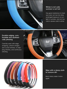 Housse de <span class=keywords><strong>volant</strong></span> de voiture de luxe haut de gamme antidérapante en <span class=keywords><strong>cuir</strong></span> respirant 38 cm, taille universelle - Product Image 6
