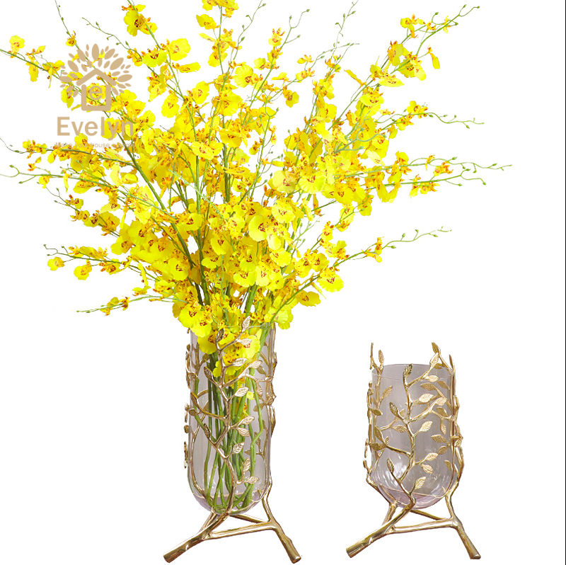 Декоративные стеклянные вазы с подставкой для домашнего декора, свадебный стол, вечеринка, золотой цветок