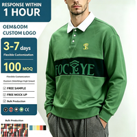 Chemises en coton 100% vertes personnalisées de haute qualité, broderie de travail, anti-boulochage, tricotées, t-shirts unis à manches longues, polos boutonnés