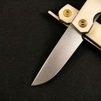 Couteau pliant EDC artisanal sur mesure, lame en acier Damas cuivré, manche en os de bœuf, couteau de poche de collection