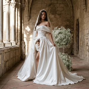 Robe de mariée moderne NT15 Sweetheart avec traîne chapelle, appliques, imprimé floral, longue robe de soirée et voile de mariée - Product Image 1