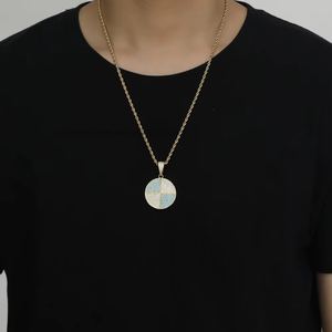 Blue disc pendant, hip hop men's and women's necklaces, <b>copper</b>-encrusted zircon color matching pendant. - Product Image 4