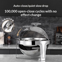 Réchaud de buffet rond en acier inoxydable AiMW avec couvercle rabattable visible, doré/argenté, à quatre pieds, pour usage hôtelier et petit-déjeuner