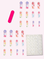 Uñas postizas al por mayor, largas, multicolor, con diseño de hibisco, 24 unidades, puntas de uñas postizas de ABS pre-diseñadas