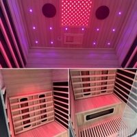 Sauna Moderna de Madera Sólida con Infrarrojos para el Hogar, Negra, de Madera de Hemlock, Interior, con Ventanas Transom, Bajo EMF, Calentador de Luz Roja, para Apartamento o Villa