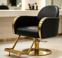 Chaise de salon moderne minimaliste noire et or, coussin épais, levage hydraulique, base ronde, repose-pieds, chaise de coiffeur