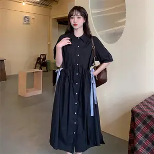 Женское платье-рубашка с эластичным поясом, Элегантное повседневное длинное платье в Корейском стиле для кукол, лето