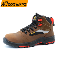 Bottes de sécurité pour hommes Tiger Master en cuir Crazy Horse de haute qualité, avec embout en fibre de verre, anti-perforation, antidérapantes, semelle en caoutchouc HRO, OEM