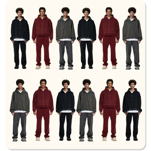 เสื้อฮู้ดซิปผู้ชายทรงบ็อกซี่โอเวอร์ไซส์ ขายส่ง สีพื้น พิมพ์โลโก้ด้านหน้า ผ้าฝ้ายฟลีซ 350 กรัม เสื้อสเวตเชิ้ตสำหรับฤดูใบไม้ร่วง - Product Image 2