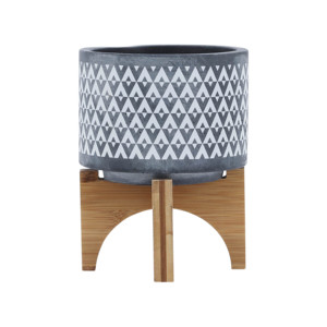 Vaso in Ceramica Rotondo Moderno con Supporto in Bambù per Decorazione Piante da Interno ed Esterno - Product Image 2