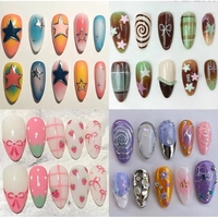 Uñas Artificiales 3D de Calidad Profesional para Salón de Belleza, Uñas Francesas de Verano en Color Arcoíris Fresa, Uñas Hechas a Mano Personalizadas