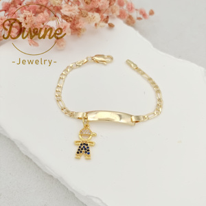 Bracciale con ciondolo per bambine 14K Oro Laminado Ninos Pulsera Joyeria 14cm con bracciale in zircone a catena Figaro <span class=keywords><strong>gioielli</strong></span> compleanno per bambini - Product Image 3