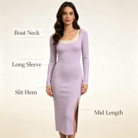 Robe longue côtelée rose fendue pour femme, qualité supérieure, personnalisable OEM & ODM, vente en gros - Alexis Midi