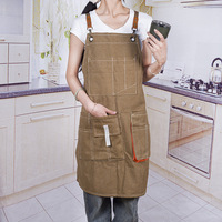 Tablier de cuisine en toile de coton robuste, logo personnalisé, col suspendu, poches pour chef, cuisine, artisanat, barbecue, dessin