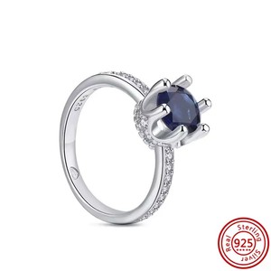 Bagues en Argent Sterling 925 Scintillantes avec Motifs Herbarium, Lune, Éternité, Cœur, Couronne, Flocon de Neige et Zircon Bleu, pour Mariage et Breloques Chrétien - Product Image 4