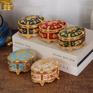 High-end Enamel Jewelry <b>Box</b> with Rose Pattern Creative Vintage Trinket <b>Box</b> Enameled Dresser Table Metal Oval Jewelry <b>Storage</b> <b>Box</b> - Product Image 1