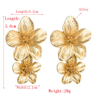 Aksesori perhiasan Fashion anting-anting bunga logam ganda untuk wanita anak perempuan kelopak berlapis anting-anting Drop bunga aster besar