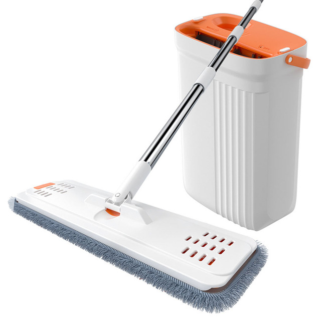Separate Dirty Clean Water Floor Clean Flat Mop and Bucket System 360° Rotate Mop Head Flat Mop and Bucket Wringer Set