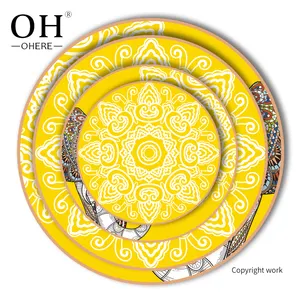 Ohere骨瓷餐具套装4pcs盘子套装黄色大象陶瓷餐具婚礼充电器盘子，用于活动和餐饮