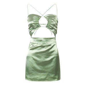 Robe à lacets dos nu One Piece Satin Ladies Clothing Cutout Wrap Dress Dating Skirt Mini Dress Sexy - Product Image 6