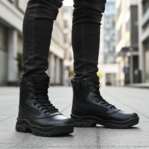 LUDEY Stivali Casual da <span class=keywords><strong>Uomo</strong></span> in Pelle Bovina, Stivali Tattici per Allenamento all'Aperto, Cuciture Rinforzate Resistenti all'Usura - Product Image 3