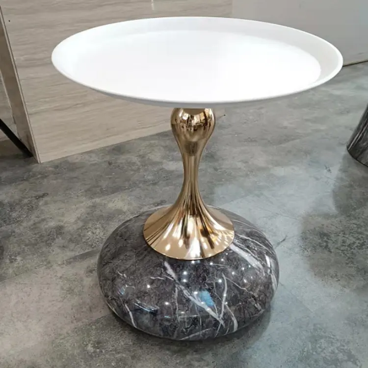 Base en marbre blanc, piédestal en acier inoxydable, ensemble de table basse moderne en marbre d'onyx fritté, table basse en noyer