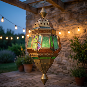 Lanterne suspendue marocaine en métaux délicats, métal et verre, style antique, lampe décorative pour Noël et la maison DL-086 - Product Image 3