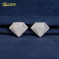 Boucles d'oreilles clous en moissanite, argent sterling 925, forme diamant, style hip-hop, pavé de diamants, bijoux en gros, cadeau