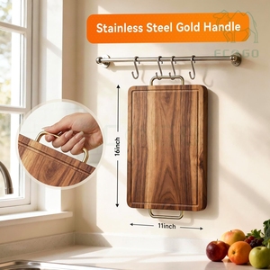 Tablas de Cortar de Madera de Acacia de Doble Cara, Aptas para Alimentos, con Ranura para Jugos, de Titanio - Product Image 2