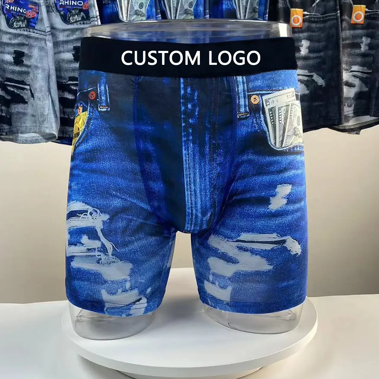 Caixa personalizada Jean Padrão U Em Forma De 3D Impresso Cuecas Boxer Cuecas Dos Homens Stretch Underwears Para homens