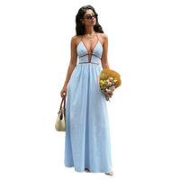 Nouvelle Robe d'été décontractée style villégiature, col en V, rayée, dos nu, modèle halter, best-seller 2026