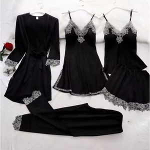 Abito da notte in raso di lusso in pizzo <span class=keywords><strong>termico</strong></span> da <span class=keywords><strong>donna</strong></span> Set x taglie elasticizzato in vita traspirante per estate autunno tinta unita per la casa - Product Image 2