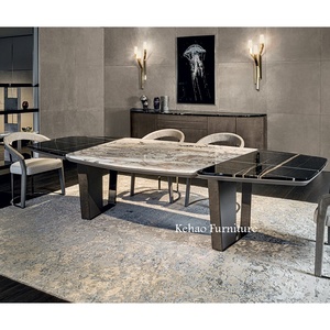 Ensemble <span class=keywords><strong>de</strong></span> <span class=keywords><strong>table</strong></span> à manger en marbre irrégulier italien 8 places Or Acier inoxydable Meubles <span class=keywords><strong>de</strong></span> maison <span class=keywords><strong>Table</strong></span> à manger en marbre <span class=keywords><strong>de</strong></span> luxe - Product Image 2