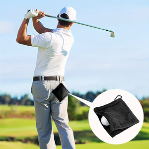 Serviette de nettoyage pour balles de golf, 14x13 cm, microfibre noire, avec support de ceinture, pour le golf et les sports de plein air - Product Image 1