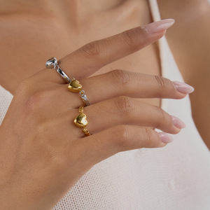 Heart Shape Stainless Steel Reversible <b>Ring</b> For Women Gift Jewelry <b>Silver</b> Gold Color - Product Image 3