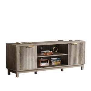 Meuble TV moderne en bois pour salon, console multimédia avec portes cannelées et étagères de rangement - Product Image 1
