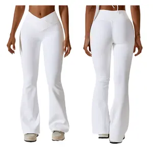 Bootcut Yoga Pants Crossover Yoga Pants With Tummy Control High-Waisted Wide Leg Flare Leggings