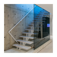 Escalier en fer LED de luxe personnalisé, durable, intérieur/extérieur, avec garde-corps en métal/verre pour la conception de villas, d'appartements et de halls